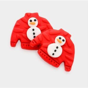 New Womens Boutique Polymer Clay Snowman Ugly Christmas Sweater Stud Earrings